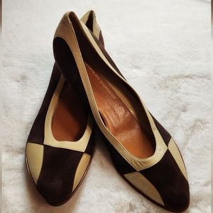 Vintage Leopoldo Giordano Leather and Suede Brown Cream Shoes Size 38.5